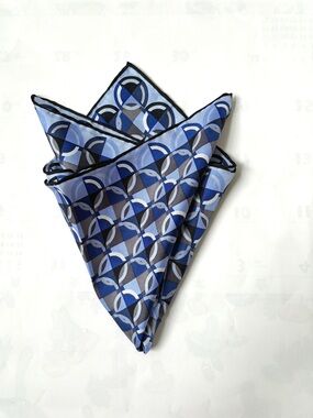 blue grey gray white black circles geometric pattern print pocket square